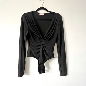 Black Deep V Bodysuit